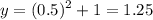 \displaystyle y=(0.5)^2+1=1.25