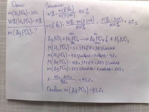 Расчитайте массу осадка, который образуется при добавлении нитрата серебра к 300 г 15%-ого раствора