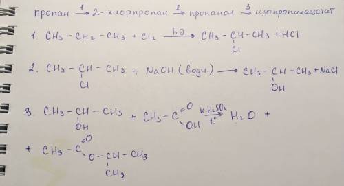 Пропан -> 2-хлорпропан -> пропанол -> изопропилацетат