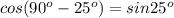 cos(90^o-25^o)=sin 25^o