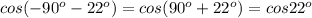 cos(-90^o-22^o)=cos(90^o+22^o)=cos 22^o