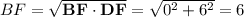 BF = \sqrt{\mathbf{BF} \cdot \mathbf{DF}} = \sqrt{0^2 + 6^2} = 6