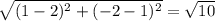 \sqrt{(1-2)^2+(-2-1)^2}=\sqrt{10}