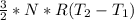 \frac{3}{2}*N*R( T_{2} - T_{1} )