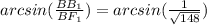 arcsin(\frac{BB_{1}}{BF_{1}})=arcsin(\frac{1}{\sqrt{148}})