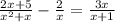 \frac{2x+5}{x^{2}+x}-\frac{2}{x}=\frac{3x}{x+1}