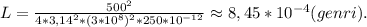 L=\frac{500^2}{4*3,14^2*(3*10^8)^2*250*10^{-12}}\approx8,45*10^{-4}(genri).