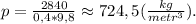 p=\frac{2840}{0,4*9,8}\approx724,5(\frac{kg}{metr^3}).