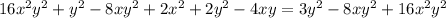 16x^2y^2+y^2-8xy^2 + 2x^2 +2y^2-4xy=3y^2-8xy^2+16x^2y^2