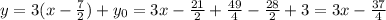 y=3(x-\frac72)+y_0=3x-\frac{21}2+\frac{49}4-\frac{28}2+3=3x-\frac{37}4