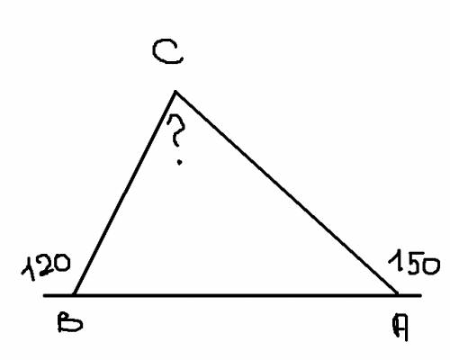 Втреугольнике abc внешние углы при вершине a и b соответственно равны 150 градусов и 120 градусов .н