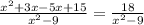 \frac{x^2+3x-5x+15}{x^2-9}=\frac{18}{x^2-9}