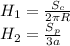 H_{1} = \frac{S_{c}}{2 \pi R} \\ H_{2} = \frac{S_{p}}{3a}