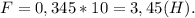 F=0,345*10=3,45(H).