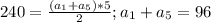 240=\frac{(a_1+a_5)*5}{2} ; a_1+a_5=96