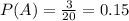 P(A)=\frac{3}{20}=0.15