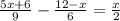 \frac{5x+6}{9}-\frac{12-x}{6}=\frac{x}{2}