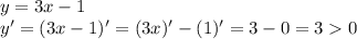 y=3x-1 \\ y'=(3x-1)'=(3x)'-(1)'=3-0=30