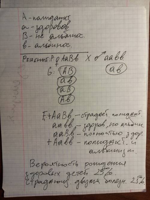 Учеловека полидактилия наследуется как доминантный признак,а альбинизм рецессивный признак.в семье м