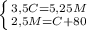 \left \{ {{3,5C=5,25M} \atop {2,5M=C+80}} \right.