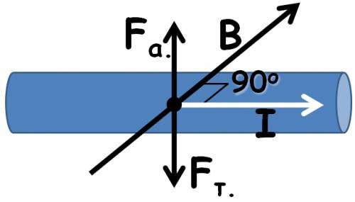 Решить! проводник, массой 5 г и длинной 10 м, находится в равновесии в магнитном поле с индукцией 0,