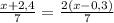 \frac{x+2,4}{7}=\frac{2(x-0,3)}{7}