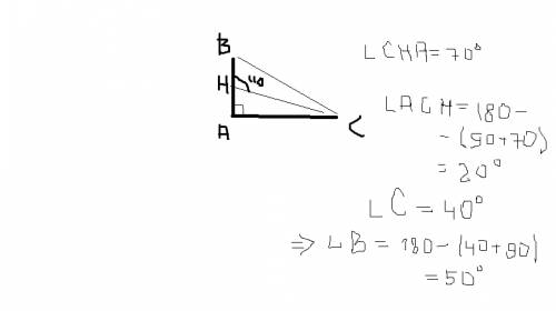 в прямоугольном треугольнике биссектриса наименьшего угла пересекает катет под углом 110 градусов. н