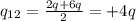 q_{12} = \frac{2q+6q}{2} = +4q