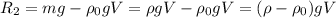 R_2=mg-\rho_0 gV=\rho gV-\rho_0 gV=(\rho-\rho_0)gV