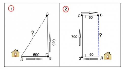 1)мальчик от дома по направлению на восток 690м. затем повернул на север и м. на каком расстоянии(в