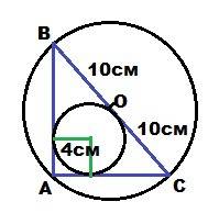 Впрямоугольном треугольнике радиусы описанной и вписанной окружностей соответственно равны 10 и 4 см