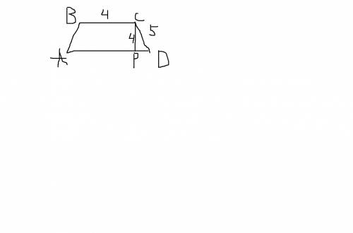 Вравнобедренной трапеции авсд отрезок ср=4 является высотой, вс=4 и сд=5. найдите площадь трапеции