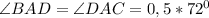 \angle BAD=\angle DAC=0,5*72^0