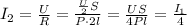 I_2=\frac{U}{R}=\frac{\frac{U}{2}S}{P\cdot2l}=\frac{US}{4Pl}=\frac{I_1}{4}