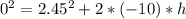 0^2 = 2.45^2 + 2 * (-10) * h