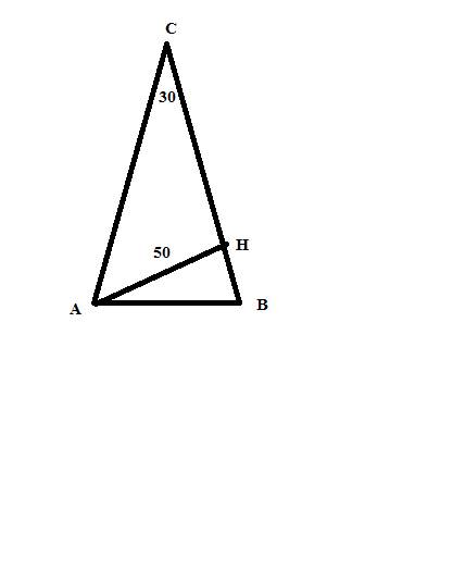 Втреугольнике abc ac=bc, высота ah равна 50, угол c равен 30 градусов. найти ac