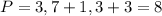 P=3,7+1,3+3=8