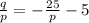 \frac{q}{p}=-\frac{25}{p}-5