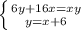 \left \{ 6y+16x=xy \atop {y=x+6}} \right.