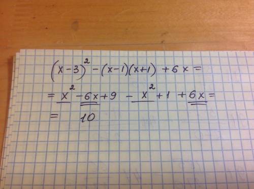 Найдите значение выражения (х-3)^2-(х-1)(х+1)+6х при х=2.13 и решение , готовлюсь к экзаменам. больш