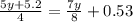 \frac{5y+5.2}{4}=\frac{7y}{8}+0.53