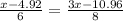 \frac{x-4.92}{6}=\frac{3x-10.96}{8}