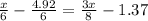 \frac{x}{6}-\frac{4.92}{6}=\frac{3x}{8}-1.37