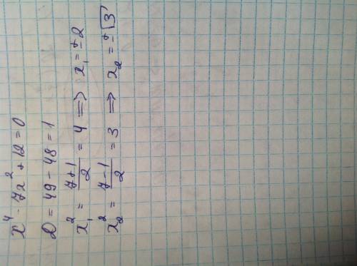 Найдите корни биквадратного уравнения: х в 4 -7 х ² (в 2) +12 = 0.