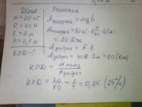 Груз массой 20 кг под действием силы 40 н равномерно перемещается по наклонной плоскости. определите