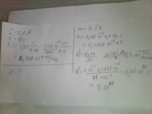 Сколько молекул хлора выделится при пропускании через раствор хлористого водорода нcl тока силой 100