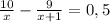 \frac{10}{x} -\frac{9}{x+1} =0,5