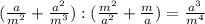 (\frac{a}{m^2}+\frac{a^2}{m^3}):(\frac{m^2}{a^2}+\frac{m}{a})=\frac{a^3}{m^4}