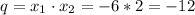 q=x_1\cdot x_2=-6*2=-12