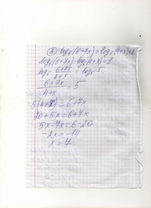 1)log2(4+5x)=log2(1-4x)+2 2)log3(6+5x)=log3(3+5x)+1 3)log4(4+3x)=log4(1-5x)+1 4)log5(8+5x)=log5(4-3x